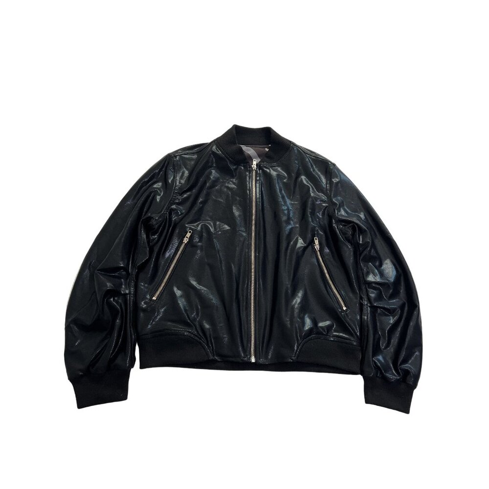 Sthenos High Shine Nylon Bomber Jacket in Black